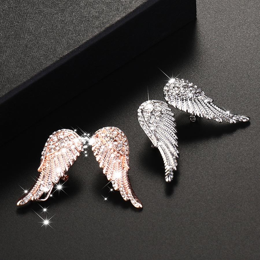European American Style Rhinestone Crystal Angel Wings Stud & Clip Earrings