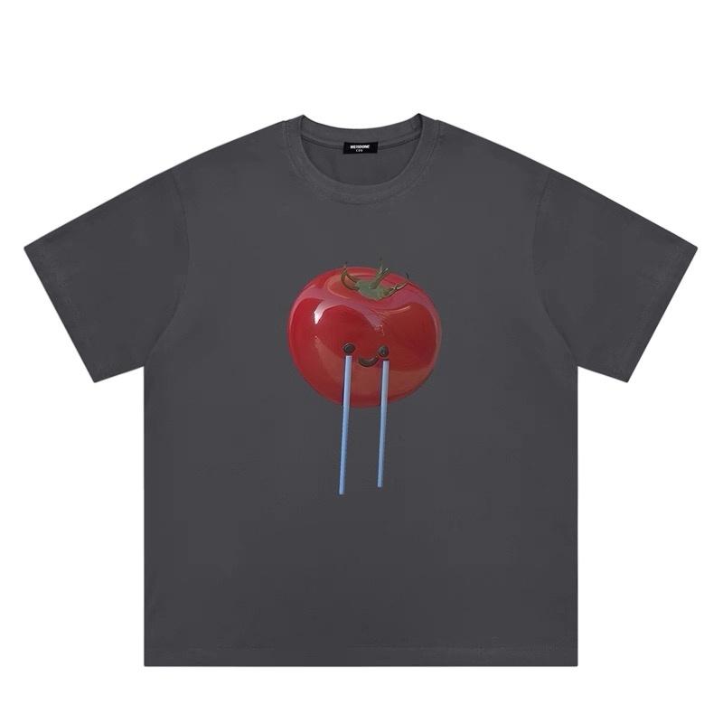 ZAZOMDE Harajuku Crying Tomato Graphic TShirt Unisex Retro Futuristic Funny Vegetable Print Cotton Short Sleeve Casual Street Top