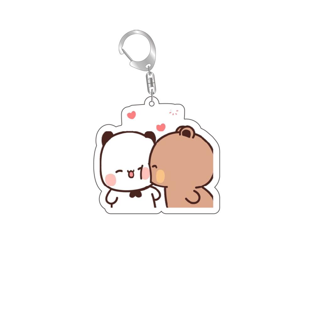 Anime Dudu Bubu Key Chain Super Cute Couple White and Grey Couple Bear Panda Acrylic Keychains Ring for Accessories Bag Pendant