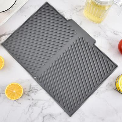 Silicone Dish Drying Mat with Grooved Drainage Heat-Resistant Countertop Protector for Kitchen Non-Slip Mat for Sink Refrigerator Drawer