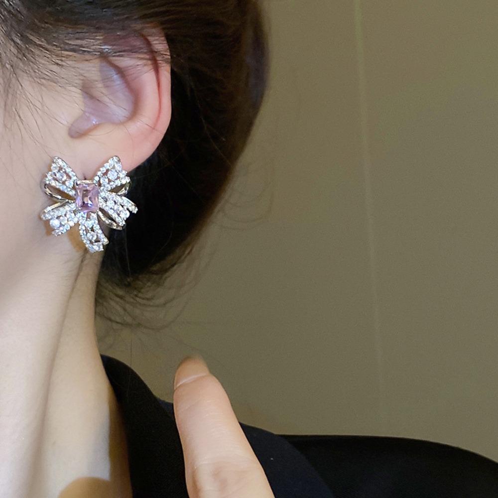 

Bowknot Bowknot Ear Studs Pink Crystal Bow Ear Hook Sweet Bow Earrings Girls серебряный/розовый