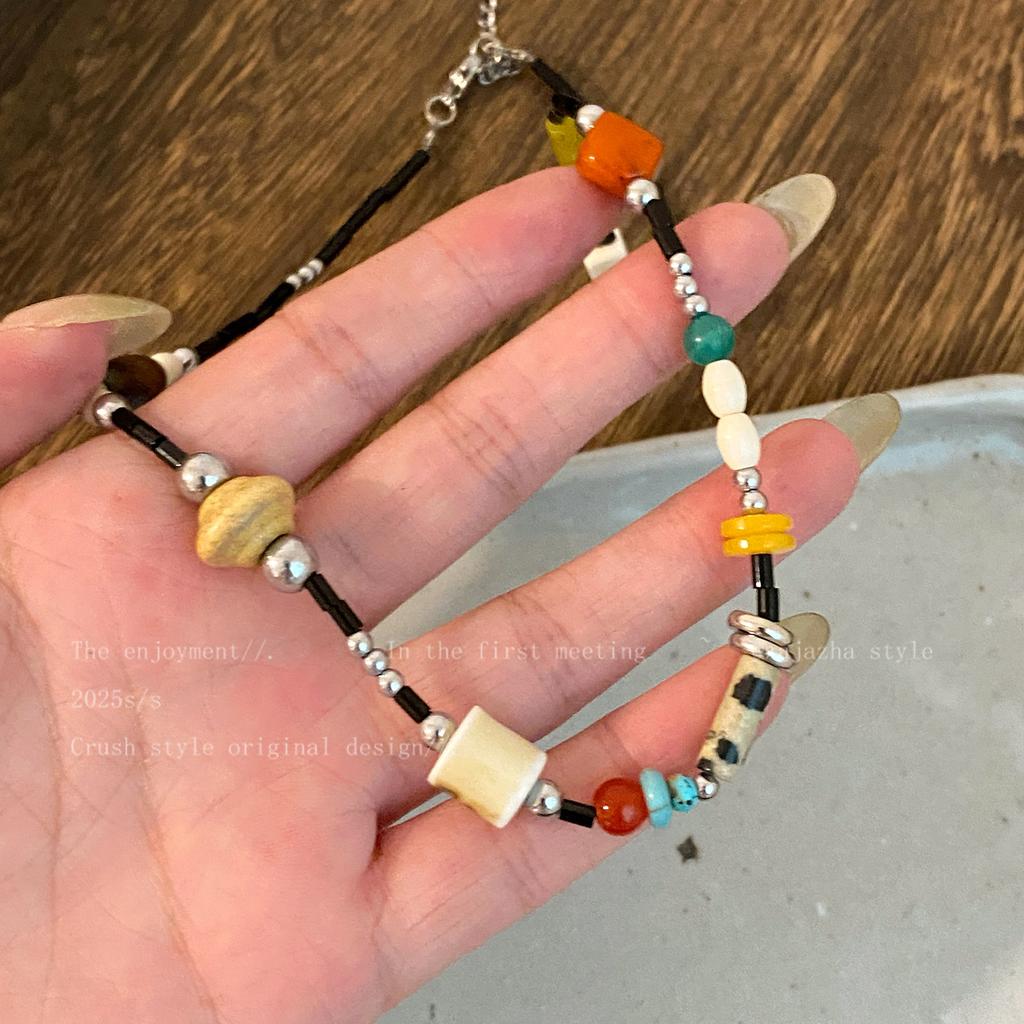 New Chinese Retro Beaded Necklace, Female Ethnicity Temperament, Collarbone Chain, Dopamine Wooden Neck Chain with Jewelry