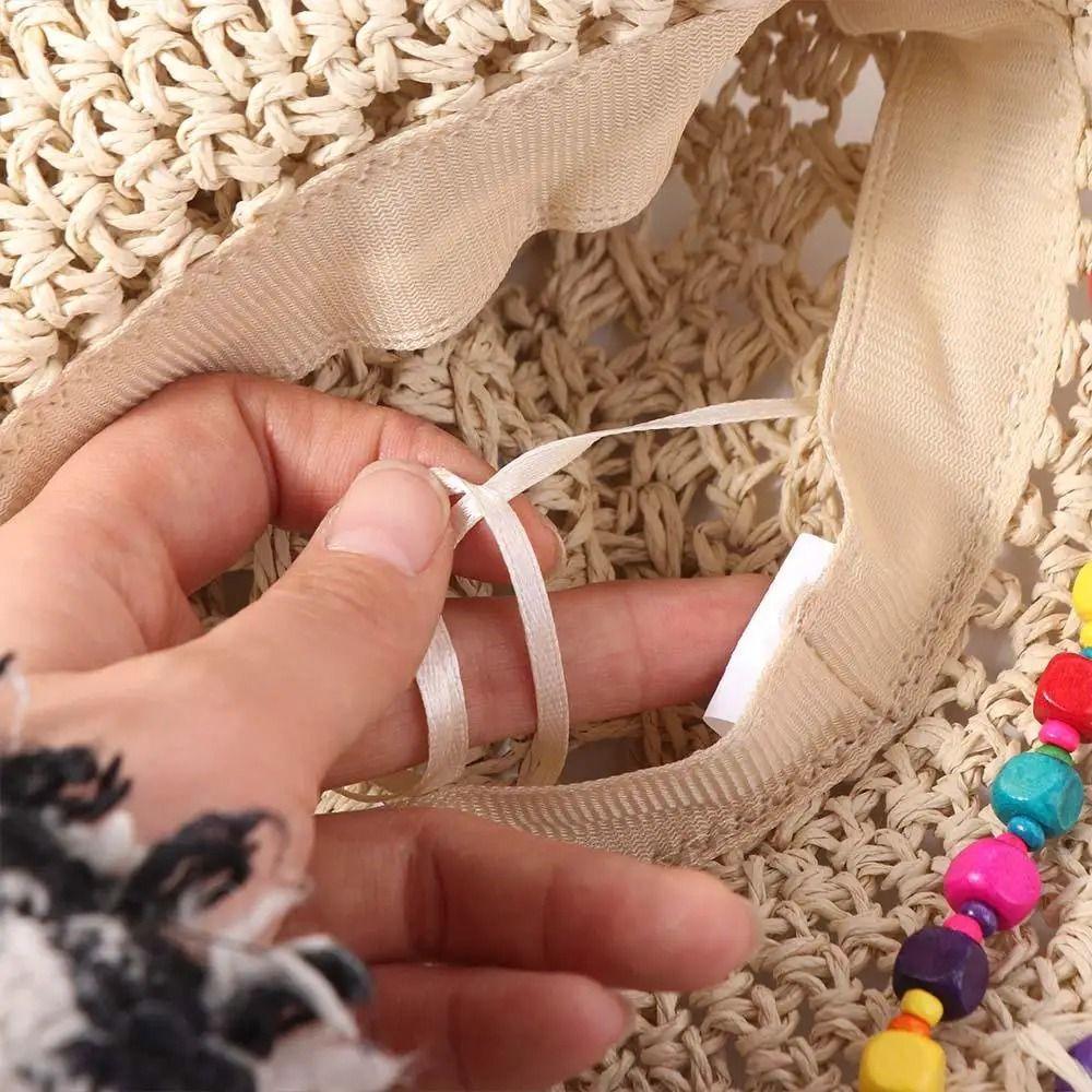 Foldable Lace Brim Sunshade Cap Breathable Sun Protection Cap Handmade Woman's Straw Hat  Outdoor