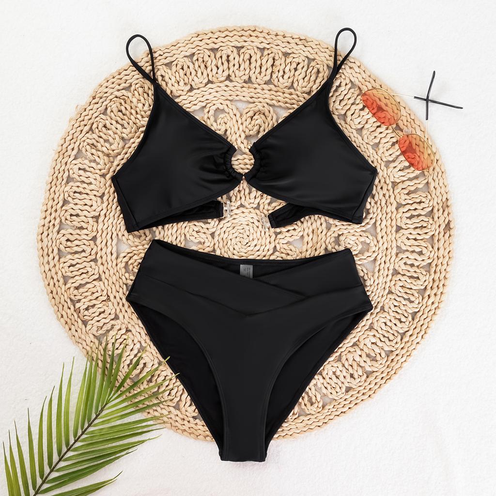 Women’s Solid Color Ruched Tankini Bathing Suit High-Waist Bikini Swimsuit, Sexy Two-Piece Swimwear Set