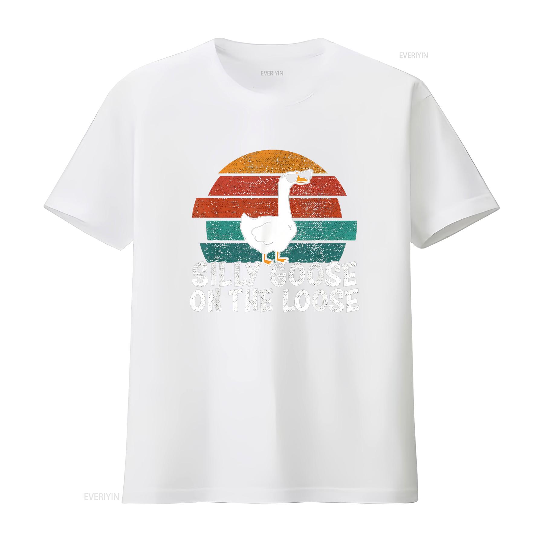 

Silly Goose On The Loose T Shirt vintage Washed Versatile Slightly Top For Everyday Wear streetwear graphic Casual Stretched S