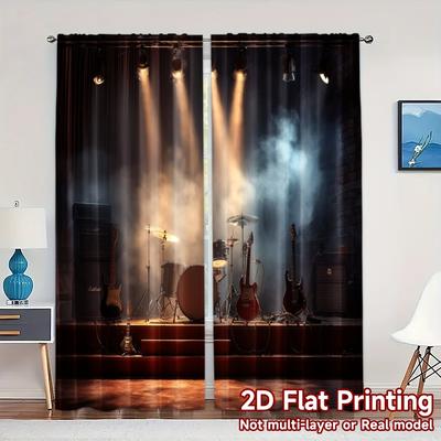2pcs 2D FLAT PRINTING Curtains (Without Rod) ConcertStage Modern Modern Curtains Polyester Curtains Versatile All Suitable for