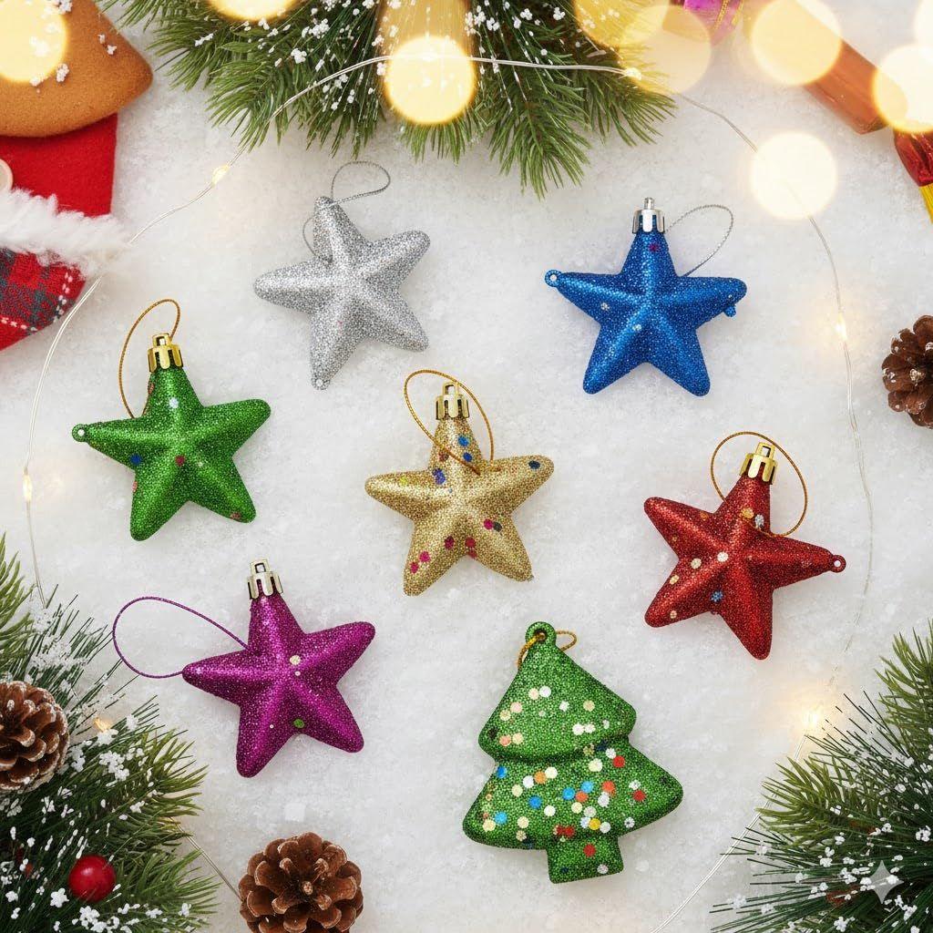 

Multicolor Glittering Stars(Set of 6)| for Christmas Tree| Christmas Tree Star | Xmas Stars Hanging Outdoor Indoor Home Office Church