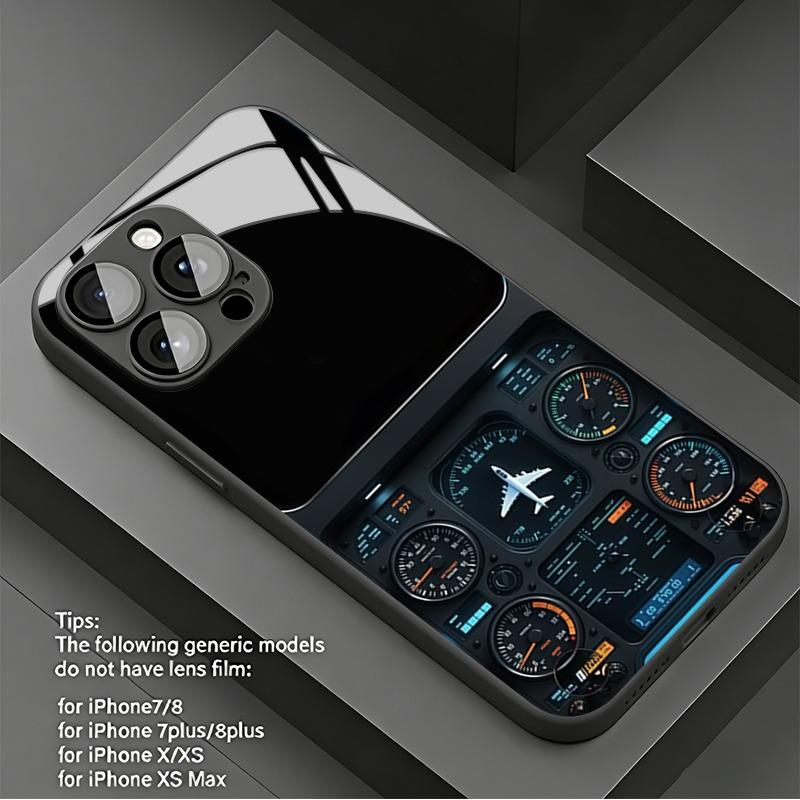 Aircraft Instrument Tempered Glass Case for iPhone 17 Pro Max 16 15 14 13 12 11 Pro Max 16E 17Air X XR XS 7 8 Plus SE2 Cover