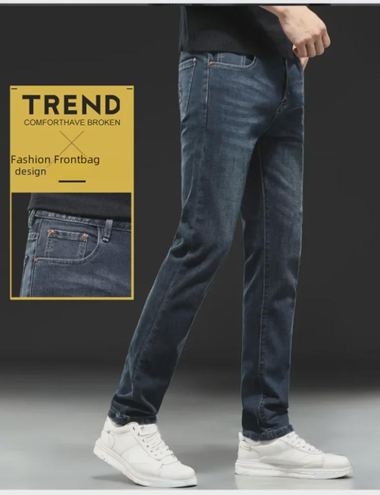 Pánské slim rovné džíny s malou výšivkou - Evropská móda Čtyřsezónní denim