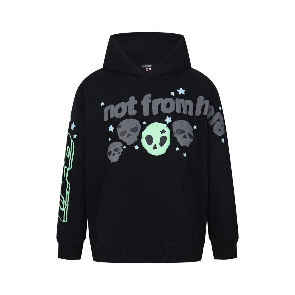 BrokenPlanet American Trend Foaming Print Fleece-Lined Loose Hoodie