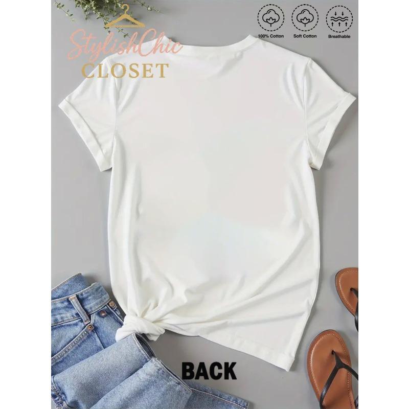 Unisex Cute Cow Heart Glasses Bow Print T-Shirt Loose Casual Holiday Gift Valentine's Day Fashion Top