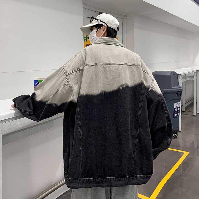 Men's Autumn Retro Gradient Color Denim Jacket - Loose Fit, Korean & Hong Kong Style, Unisex Color Block Design