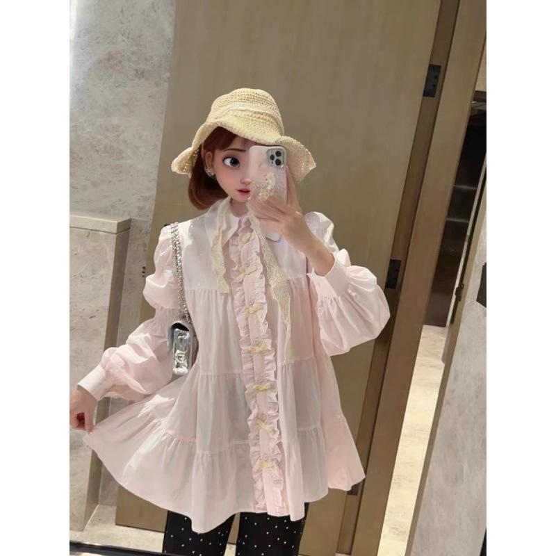 Women's Puff Sleeve Bowknot Shirt Jacket - New Gentle Sweet Blouse, Loose Mid-Length Top for Spring and Autumn 2025