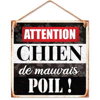 [R3541] - Metallschild ‚Achtung, Hund mit böser Frisur!‘ ' - 20x20cm