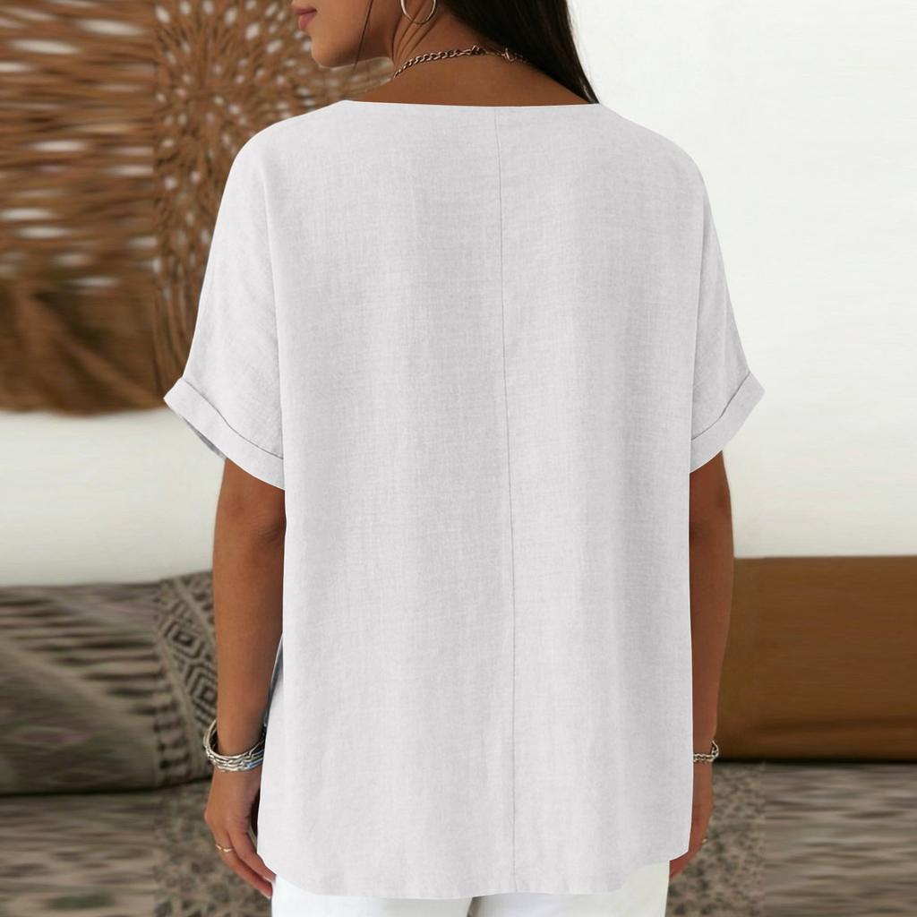 Ladies' Fashionable Casual Lace Collar Short Sleeved Top