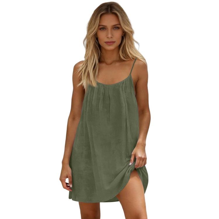 Summer Sundress Women Casual Spaghetti Strap Mini Dress Loose Fit Sleeveless Lightweight Beach Vacation Daily Wear