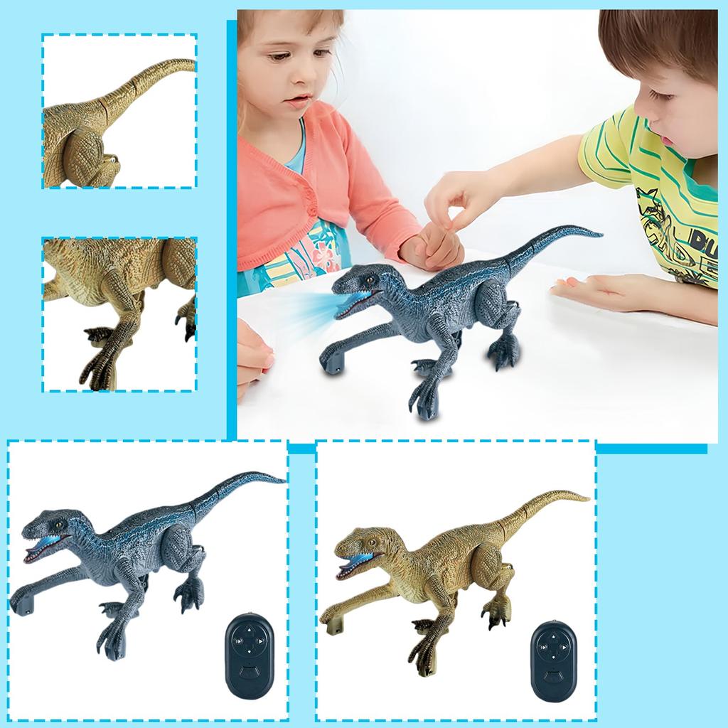 Children's Remote-controlled Dinosaur Toy, A Walking Velociraptor With Light And Roaring Sound