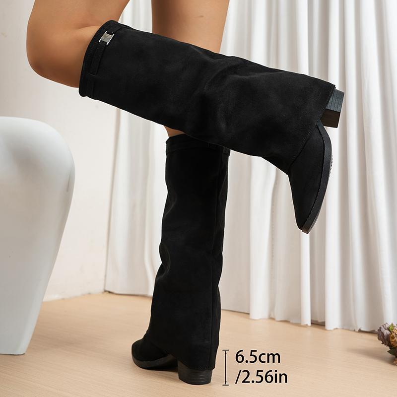 Fashion Plus Size Fashion Chunky Heel Riding Boots Women Fold Over Faux Suede Knee High Boots Woman Autumn Winter Long Botas Mujer 2025