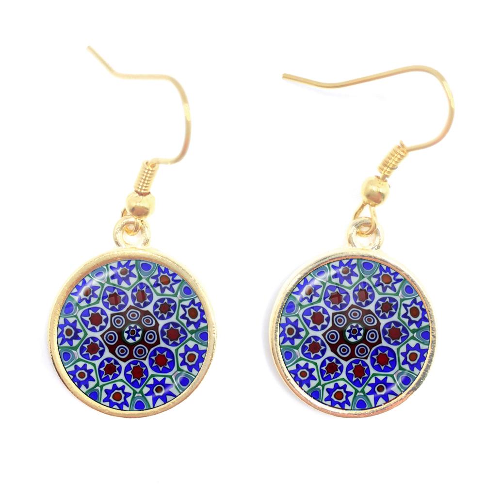 Murano Millefiori Drop Earrings MultiColour Flower 16mm Glass Cabochon Earring Jewelry For Women Girls Gift