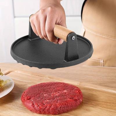 Meat Press for Grilling Round Cast Iron Bacon Press Rectangle Burger Press with Wooden Handle with Wooden Handle