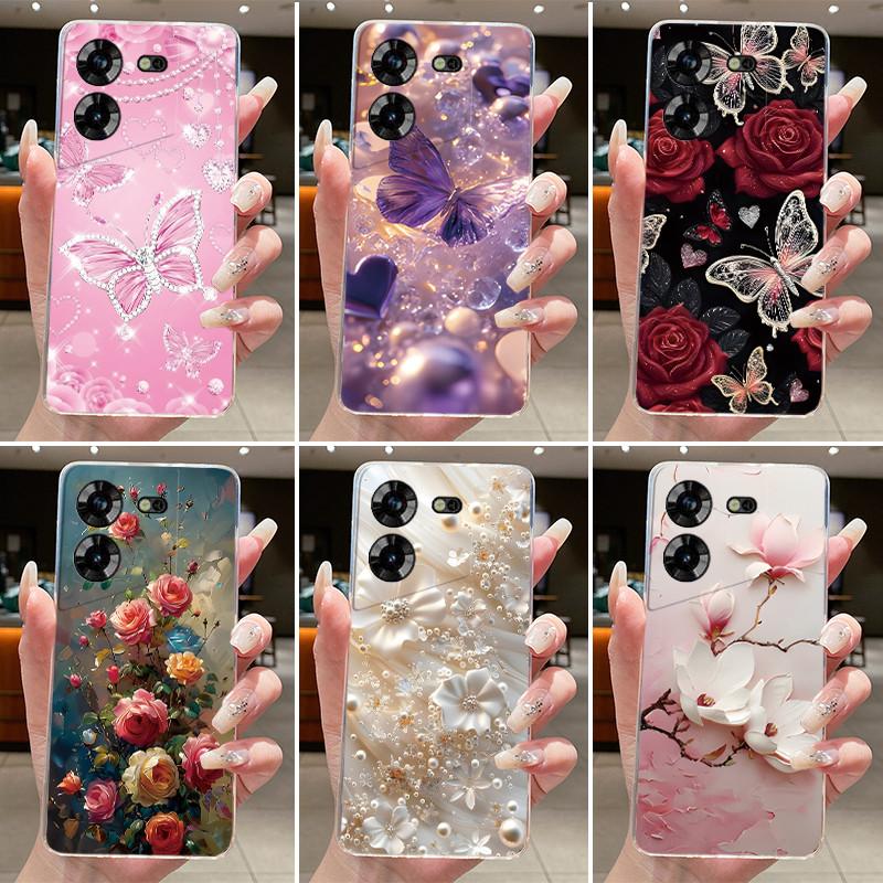 For Techno Pova 5 LH7n 5Pro LH8n Phone Case Tecno Pova 5 Pro Case Clear Luxury Fashion Butterfly Flowers Soft TPU Silicone Cover