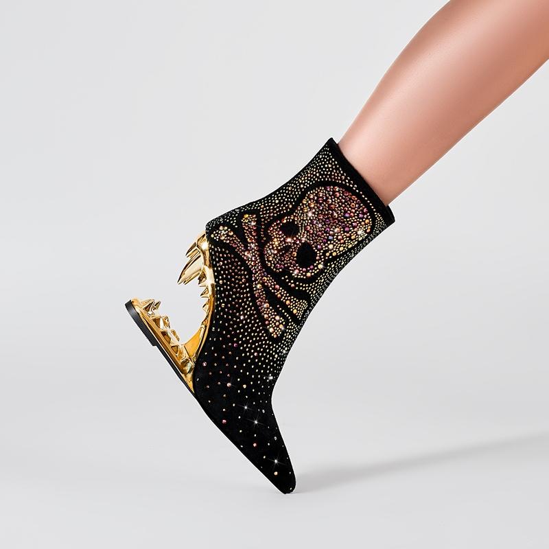 Fashion Kakay's New Water Diamond Super High Heel Wolf Teeth Tiger Teeth Shaped Heel Women's Short Boots Women's Boots