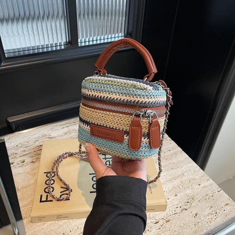 Grass Weaving Small Bag for Women New Versatile Bag Korean Fashion Chain Crossbody Mini Lipstick Bags