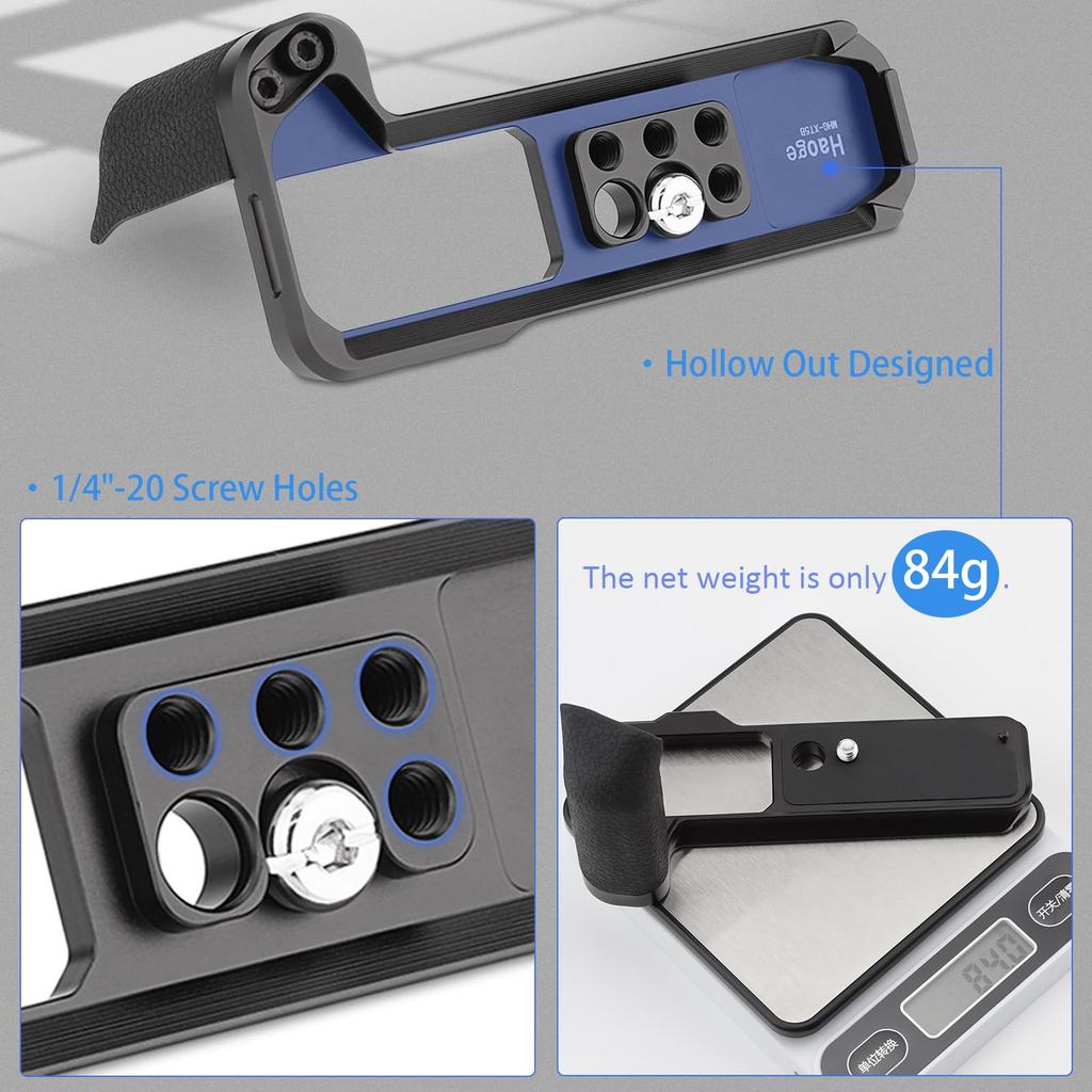 Haoge Handle Grip for Fujifilm XT5 Grip with Ergonomic Silicone Side Handle and Plate for DJI Mini Gimbal Black X-T5 Camera, L-Shaped Arca-Swiss