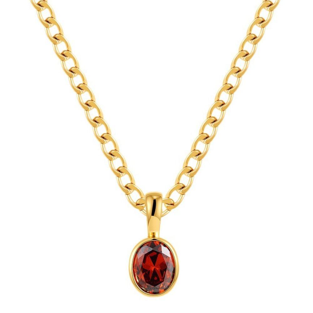 Multicolour Oval Crystal Necklace Stainless Steel Gemstone Necklace Party Jewelry