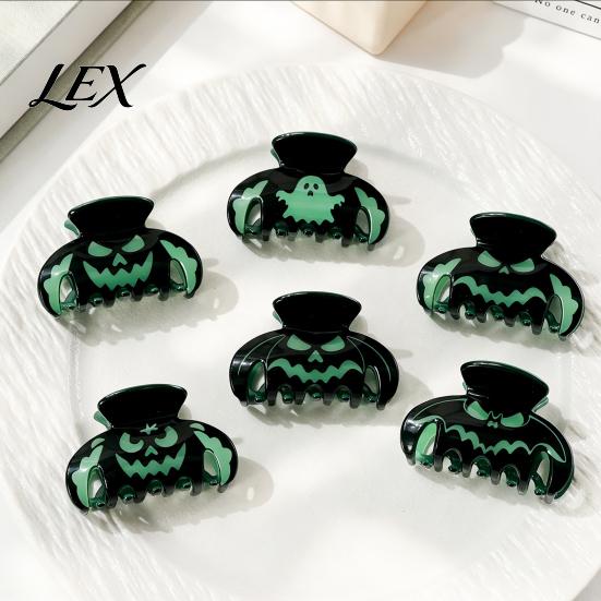Decorative Holiday Hair Pins Halloween Claw Clips, Luminous Ghost Pumpkin Pattern Acrylic Anti-slip Cute Bat Glow in The Dark Grippers for Women Girls