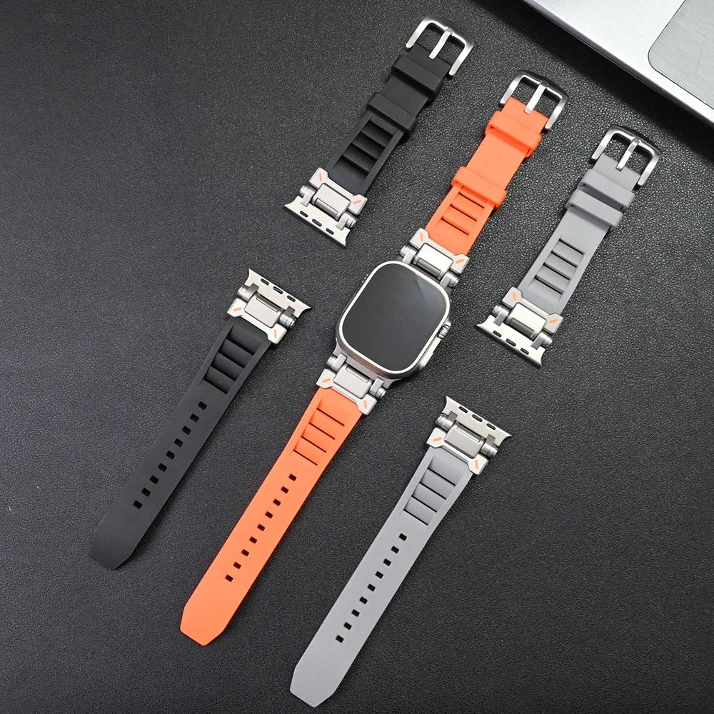 Rubber Band for Apple Watch Ultra 3 2 49mm Silicone Strap Luxury Sports Bracelet for Iwatch Series 11 10 9 8 7 6 5 Se 46mm 45 44