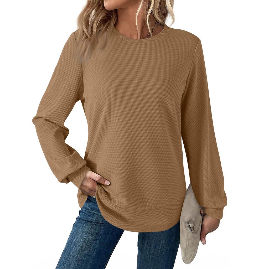 Women's Fashionable Casual Round Neck Solid Color Long Sleeve Top