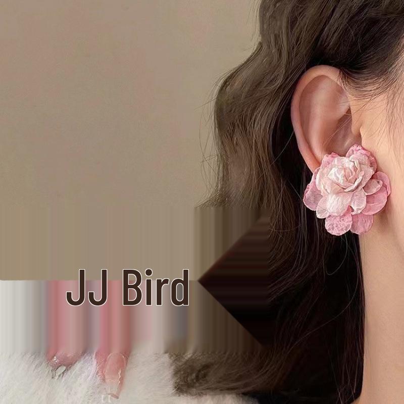 Французские романтические розовые шифоновые серьги-гвоздики с камелией – Элегантные аксессуары для отпуска для женщин розовый