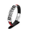 Punk Men Biker Chain Braided Genuine Leather Bracelet Stainless Steel Magnetic Buckle Bracelet Gifts Homme Pulseras