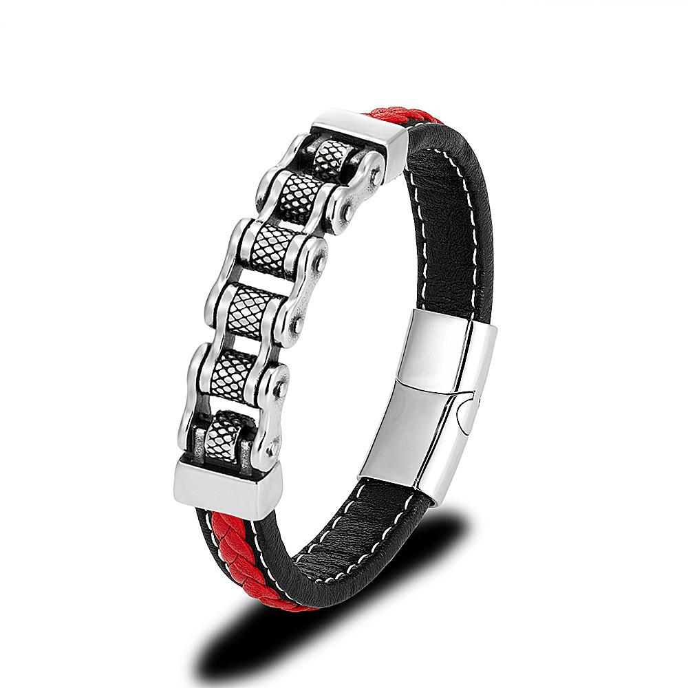 Punk Men Biker Chain Braided Genuine Leather Bracelet Stainless Steel Magnetic Buckle Bracelet Gifts Homme Pulseras