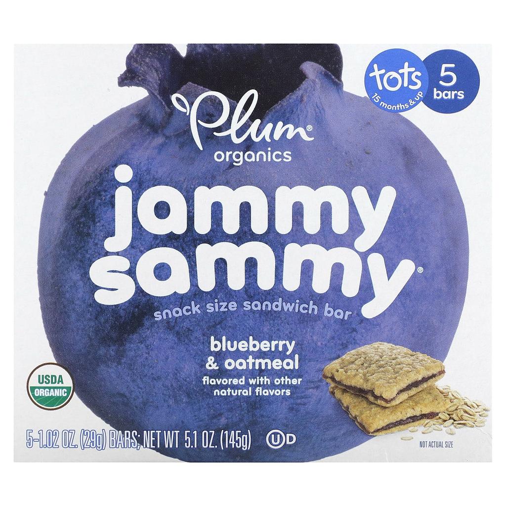 Plum Organics Jammy Sammy, 15 Months+, Blueberry and Oatmeal, 5 Bars, 1.02 Oz (29 G) Each