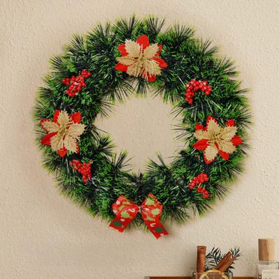 Yousheng Christmas Wreath for Front Door Artificial Pine Needle Wreath with Balls Bows Flowers Merry Christmas Hanging Decor for Home Wall Window
