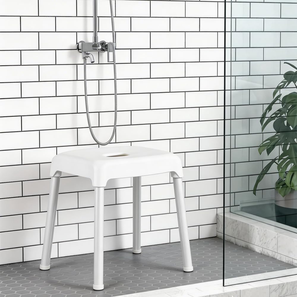 Jeavdarn Bath Chair (Seat Height: Approx. 30cm) High, Mold-Resistant, Antibacterial, Breathable, Quick-Drying, Hygienic, White