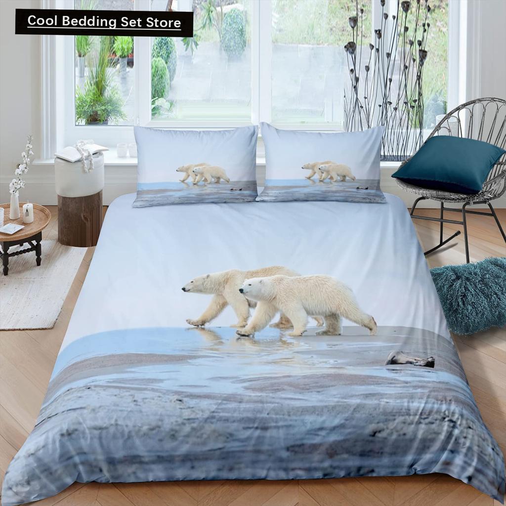 Poszewka na kołdrę z niedźwiedziem polarnym King Queen 3D Lovely White Arctic Animal Pościel dla dzieci nastolatków dorosłych Wildlife Poszewka na kołdrę Poszewka na poduszkę