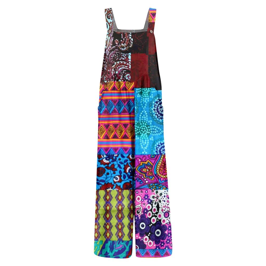 Women's Casual Straight Jumpsuit Sleeveless Bohemian Printed Jumpsuit