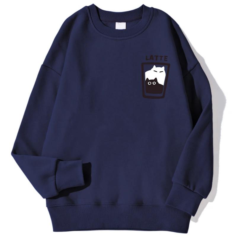 Cat Latte Cartoon Design Men Sweatshirt Fashion Casual Hooded Vintage Loose Hoodies Korean Fleece Clothing Pullovers & Long Sleeves Men’s