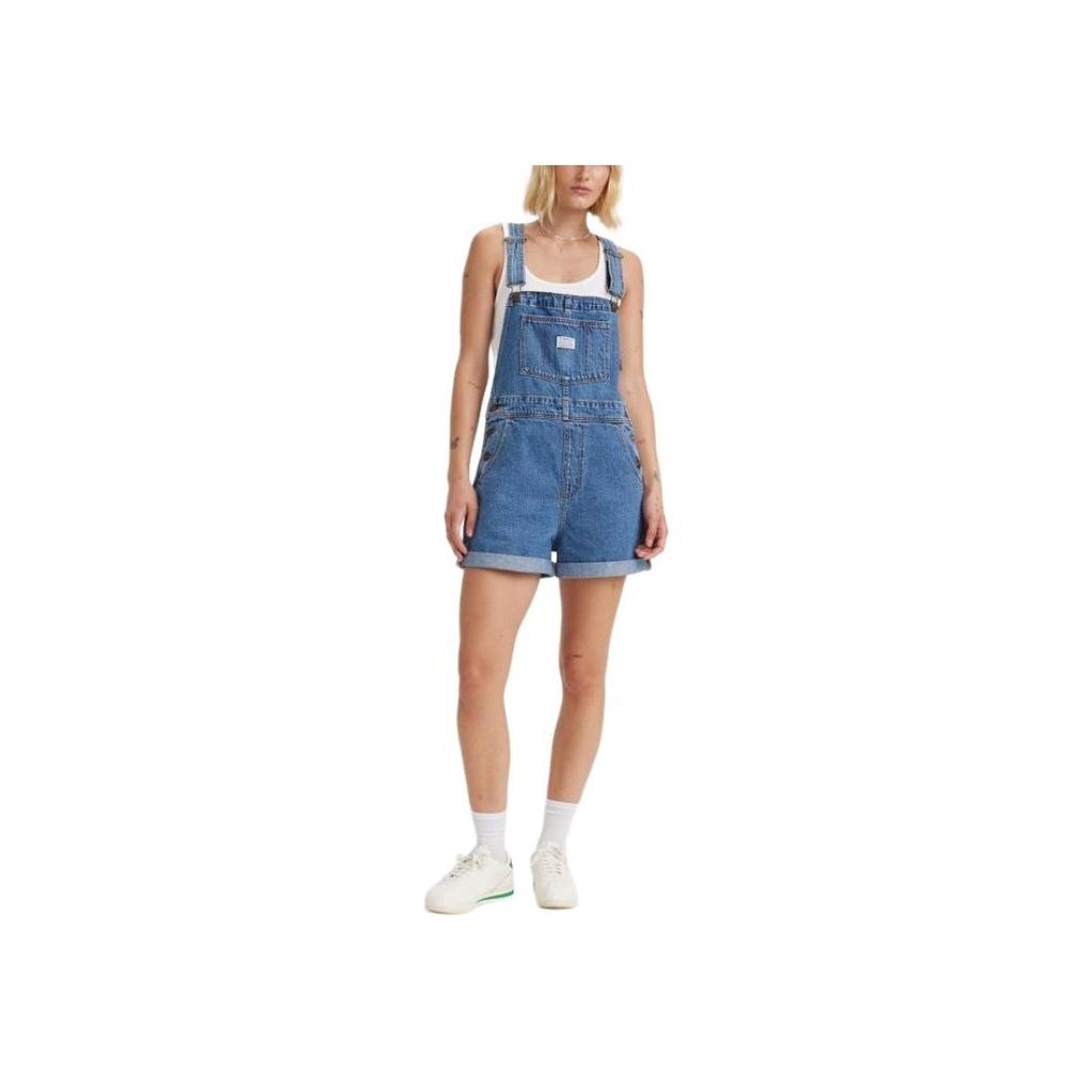 Levis Solid Color Straight Leg Simple Denim Overalls Women Shorts Blue 52333-0046