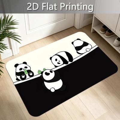 1pc, 2D Flat Black And White Contrast Multi-Style Play And Eat Bamboo Cute Panda Printed Door Mat - Indoor And Outdoor Mat, Cute Panda Theme Floor Mat