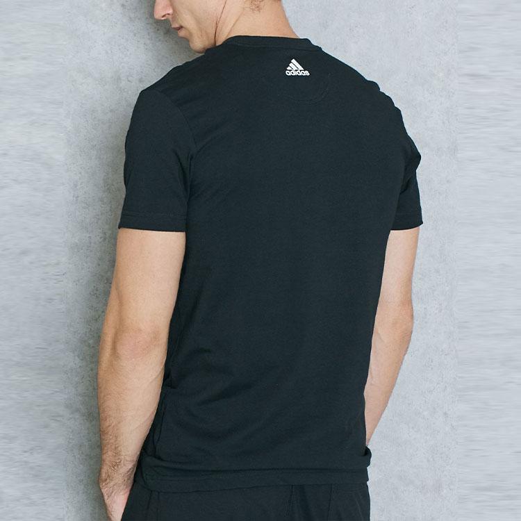 Adidas Logo Print Crew Neck Casual Short Sleeve T-Shirt Men Tops Black AJ6077