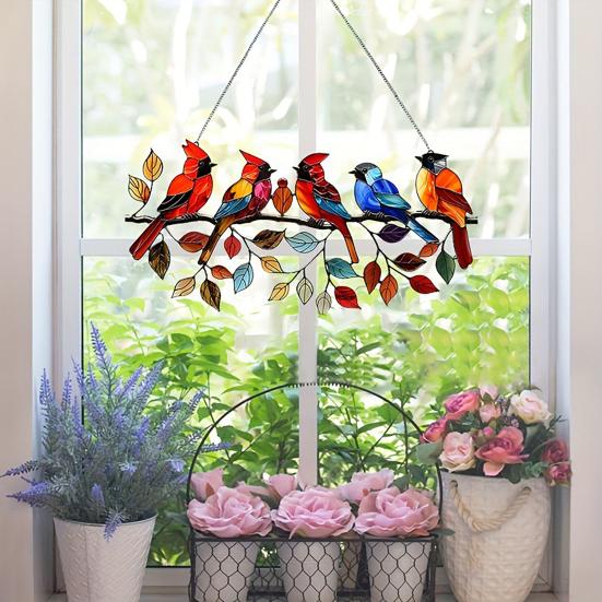 Yousheng Colorful Birds Sun Catcher Acrylic Hanging Ornament Stained Glass Style Suncatcher Bird Lovers Gift for Home Window Decor Garden Porch