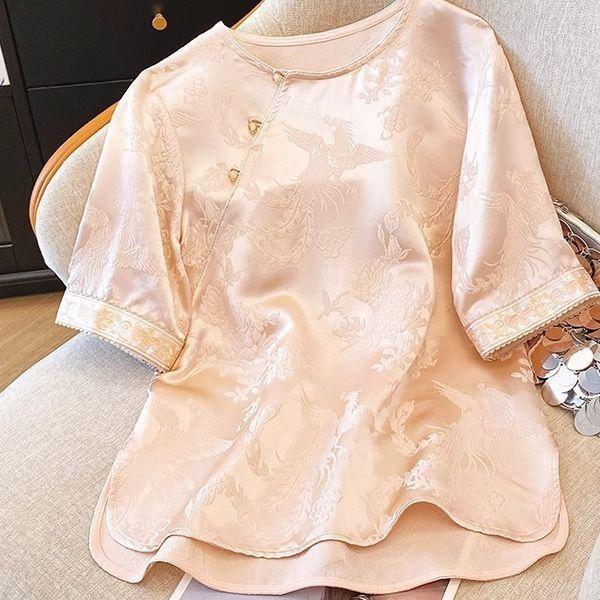 Shirt top women's 2025 summer new improved diagonal cardigan antique jacquard inside