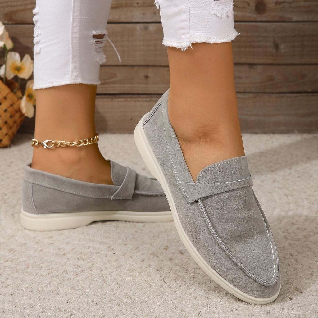 Womens Flat Loafer Shoes With Suede Upper Durable Non Slip Rubber Sole For Leisure Wear