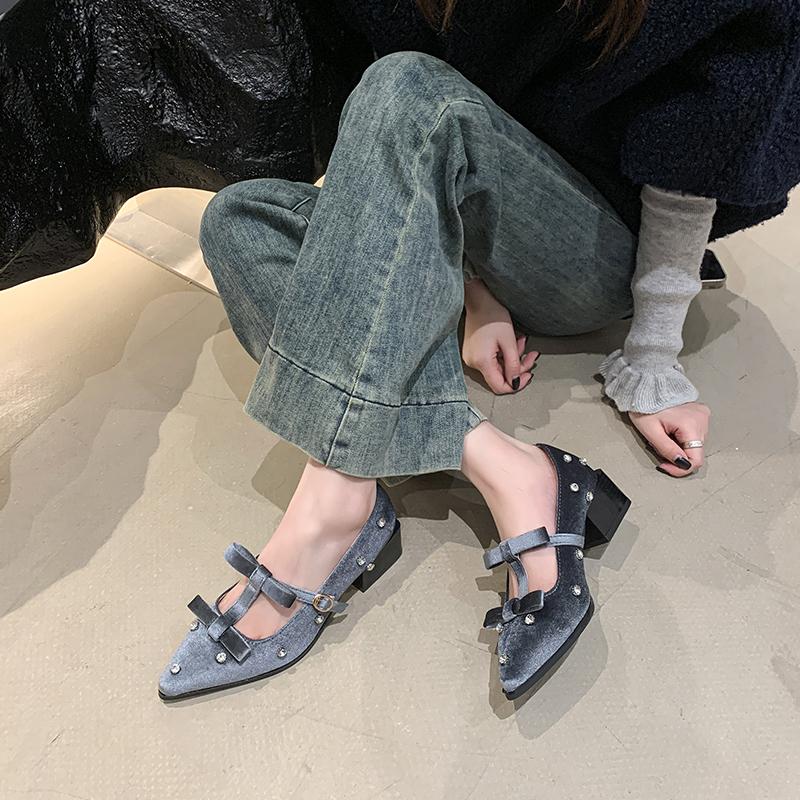 Fashion Pointed Toe Crystal Women Chunky Shoes Elegant High Heels Summer Sandals 2025 New Fashion Dress Party Buckle Woman Pumps Zapatos