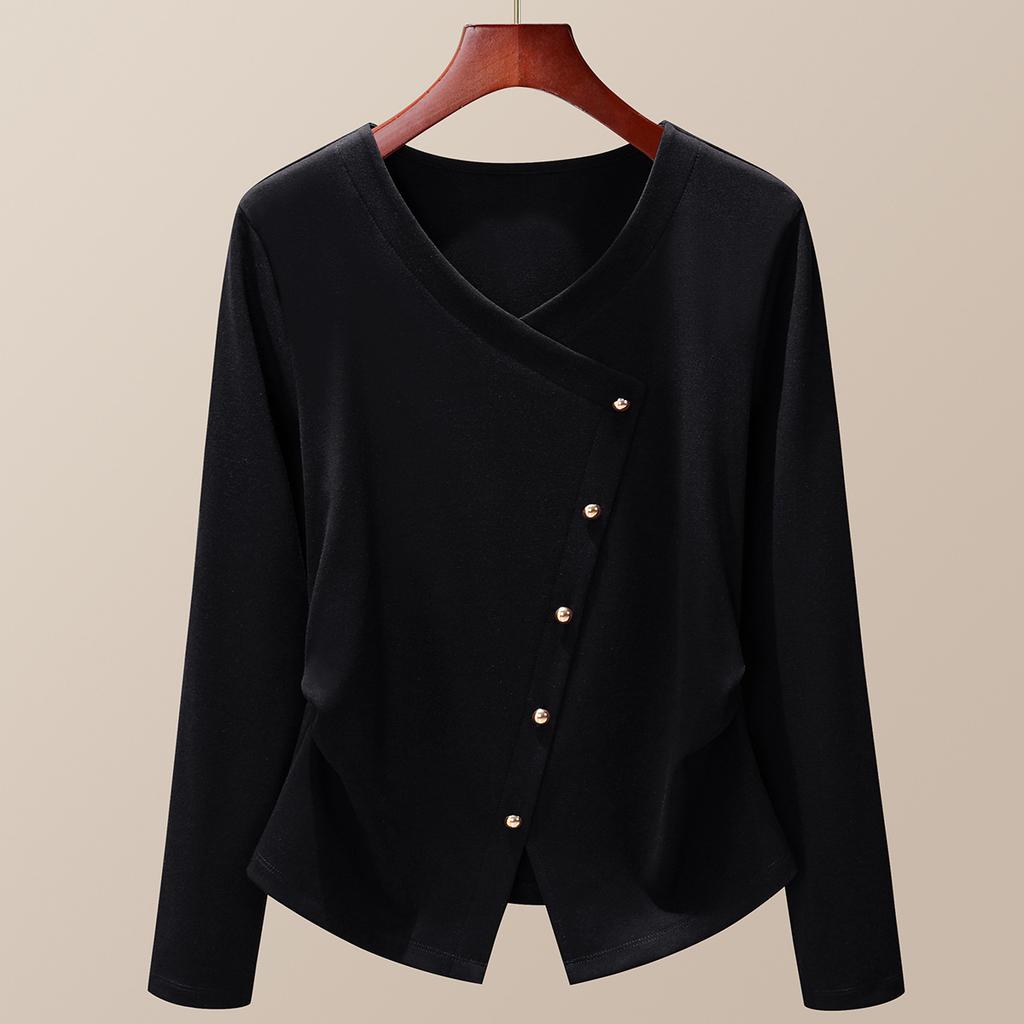 White Pinch Waist Top Autumn New Women's Clothing Design Sense Niche Quality Long-sleeved Women
