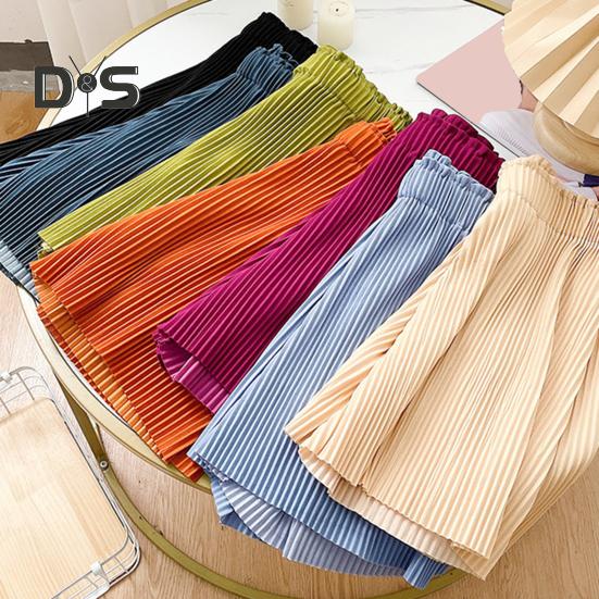 Women Shorts Elastic High Waist Ribbed Design Solid Color Casual Loose Fit Shorts Summer Wide Leg Shorts